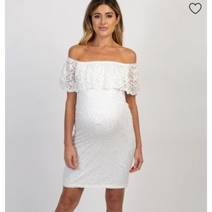 Pinkblush Maternity Dress White Lace Off Shoulder Fitted